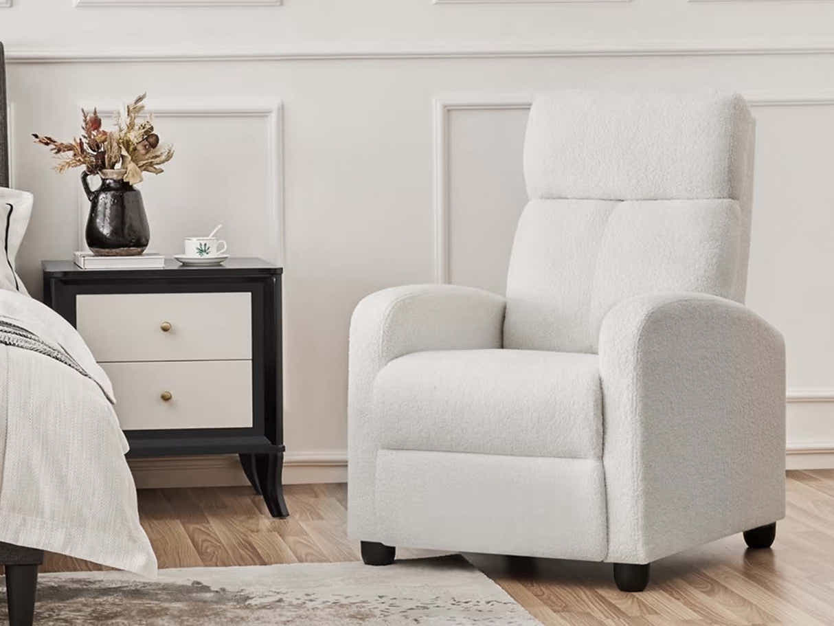 DS Austen Push Back Recliner Chair Boucle White