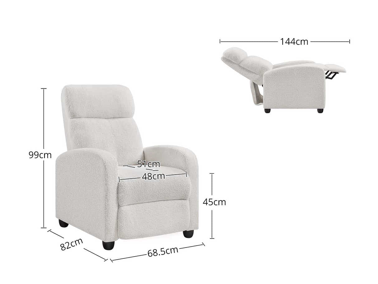 DS Austen Push Back Recliner Chair Boucle White