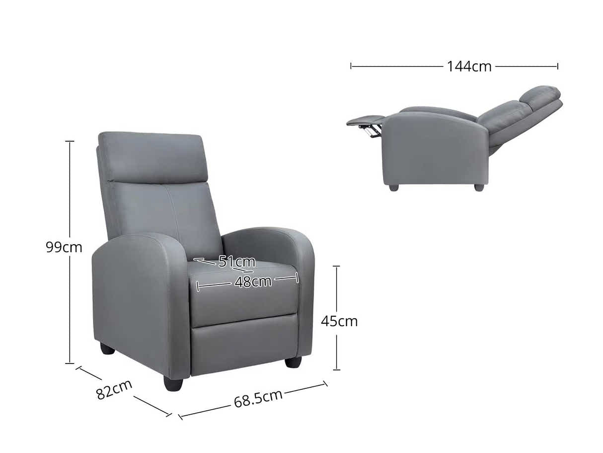 DS Austen Push Back Recliner Chair PVC Grey
