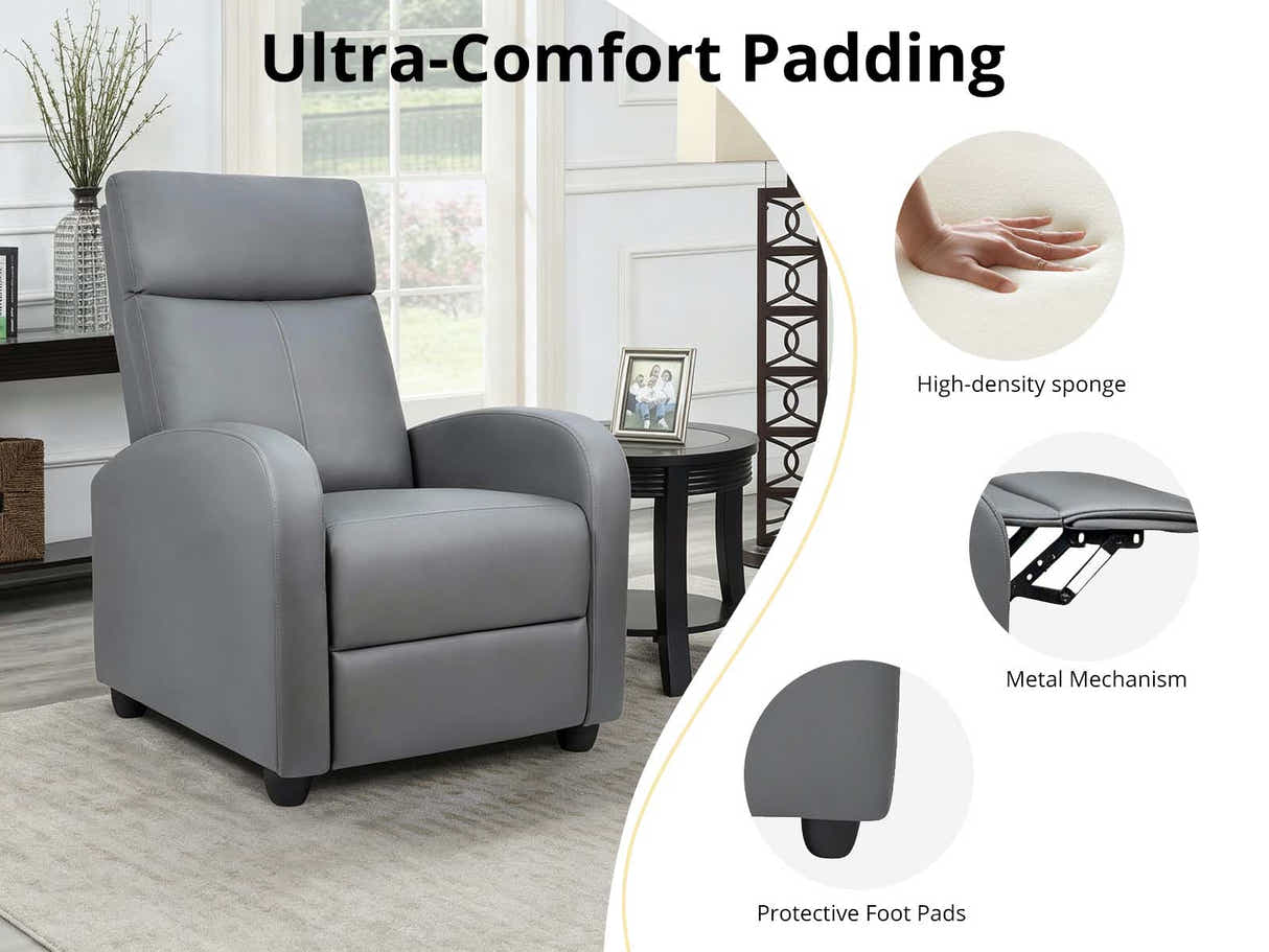 DS Austen Push Back Recliner Chair PVC Grey