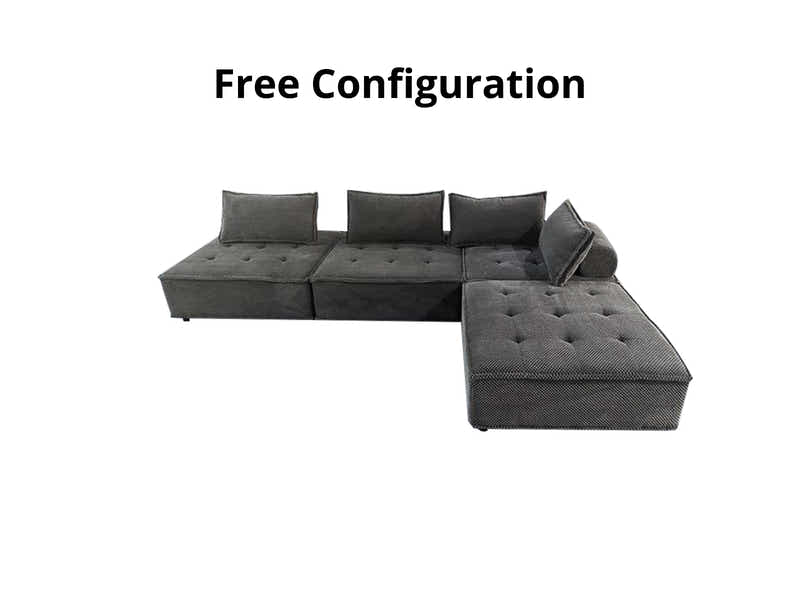 Hazel Velvet Sectional Sofa - Dark Grey