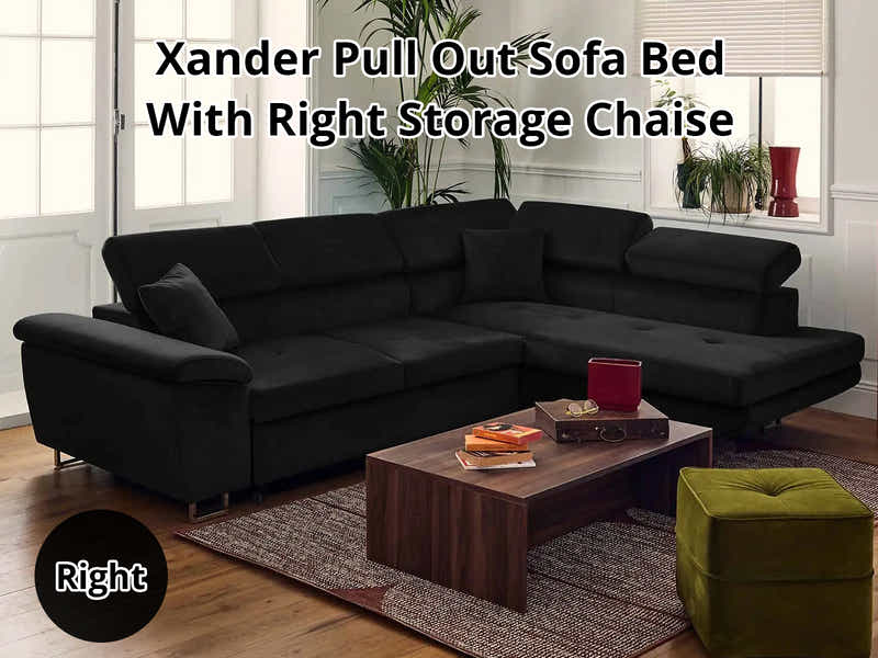 Xander Pull Out Sofa Bed with Right Storage Chaise