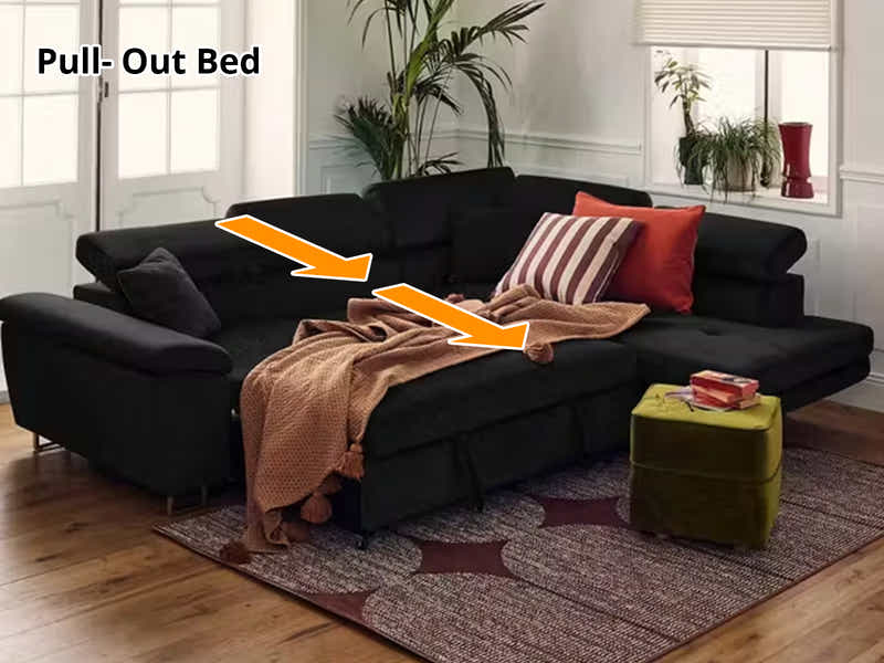 Xander Pull Out Sofa Bed with Right Storage Chaise