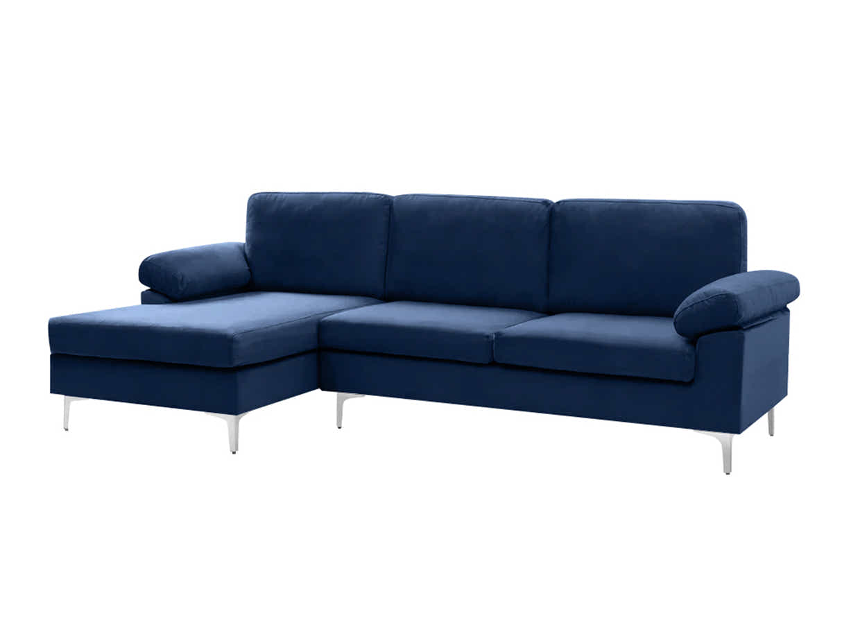 Lemore Velvet Sofa With Left Chaise - Navy Blue