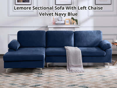 Lemore Sectional Sofa with Left Chaise Velvet Navy Blue