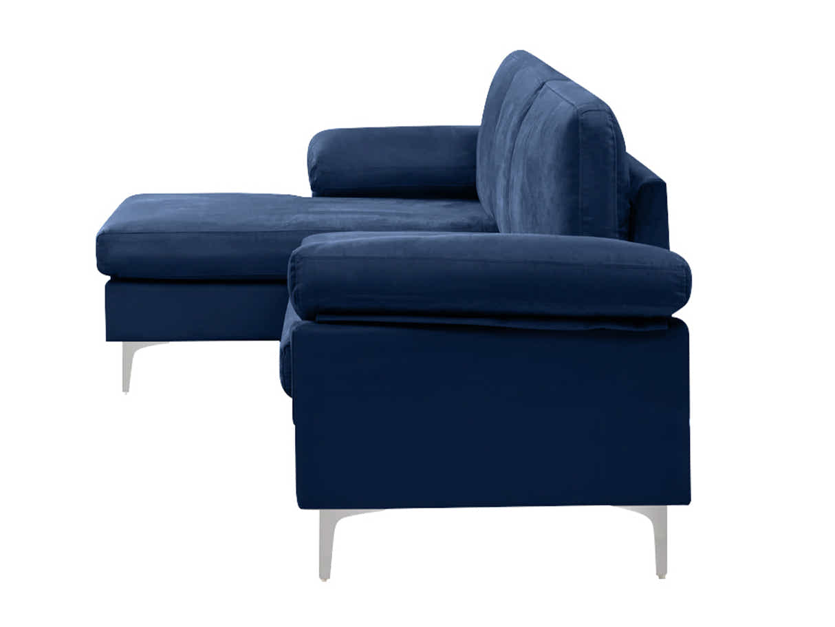 Lemore Velvet Sofa With Left Chaise - Navy Blue