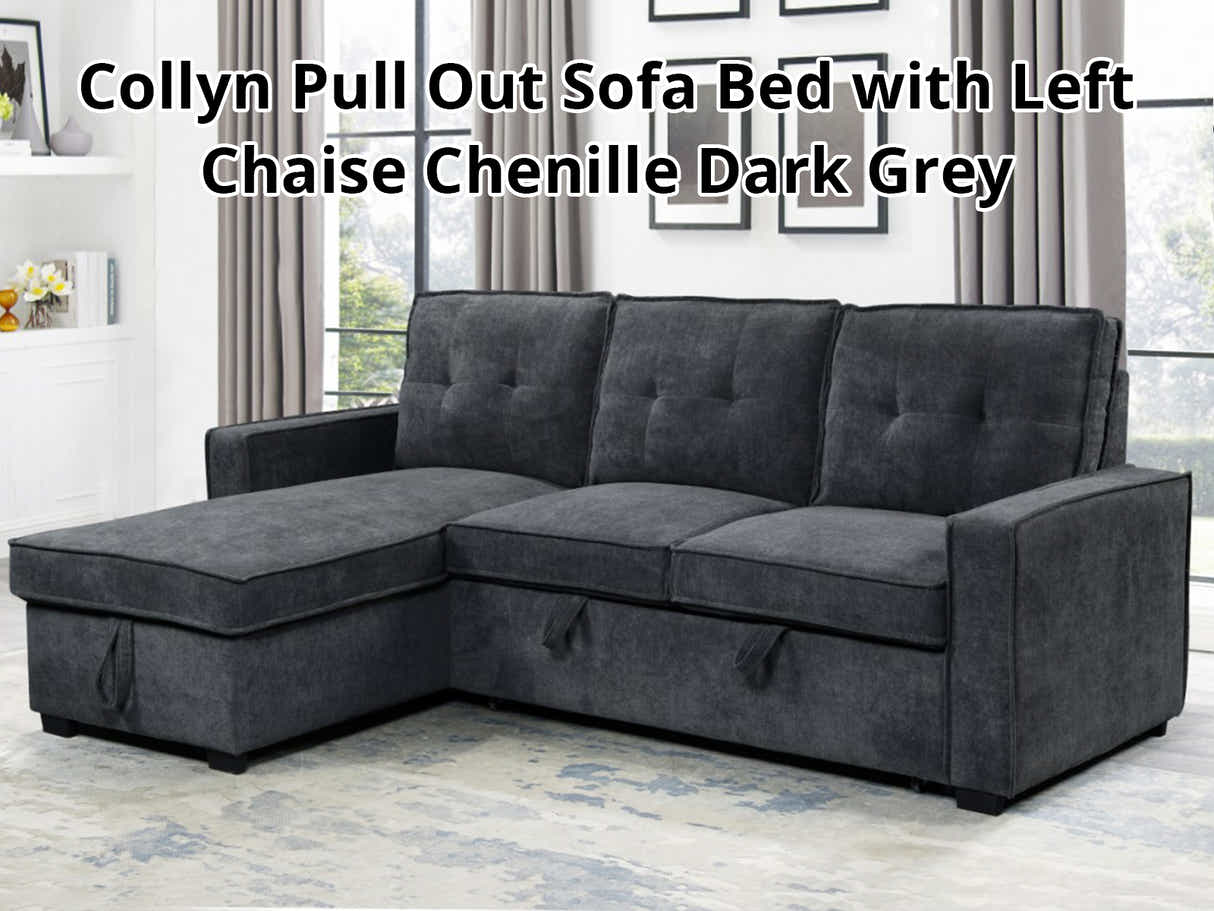 Collyn Chenille Sofa Bed with Left Chaise – Dark Grey