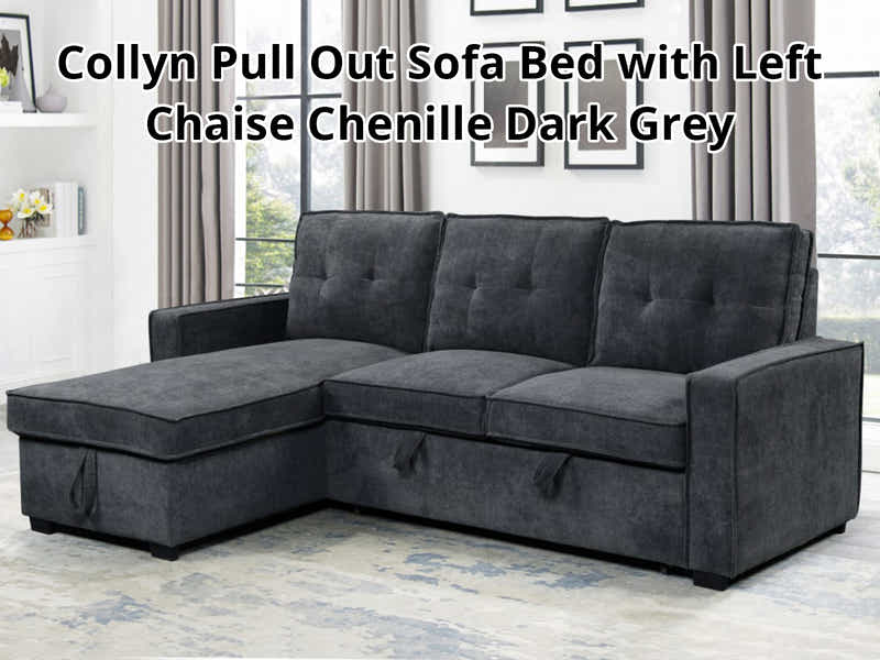 Collyn Pull Out Sofa Bed with Left Chaise Chenille Dark Grey