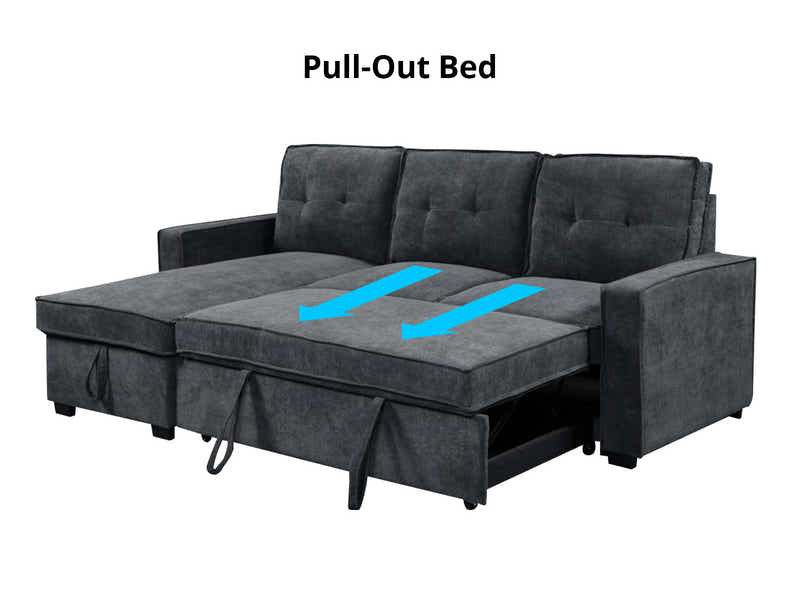 Collyn Pull Out Sofa Bed with Left Chaise Chenille Dark Grey