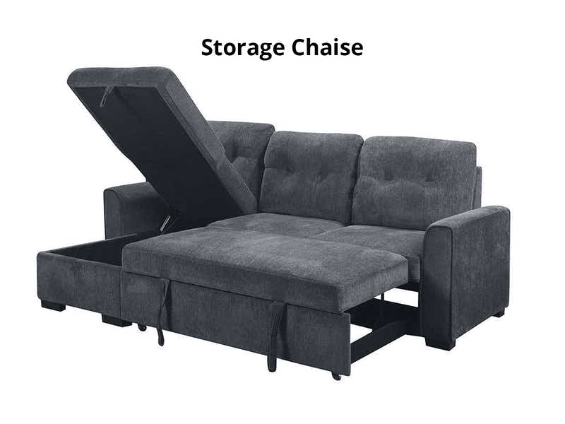 Collyn Pull Out Sofa Bed with Left Chaise Chenille Dark Grey