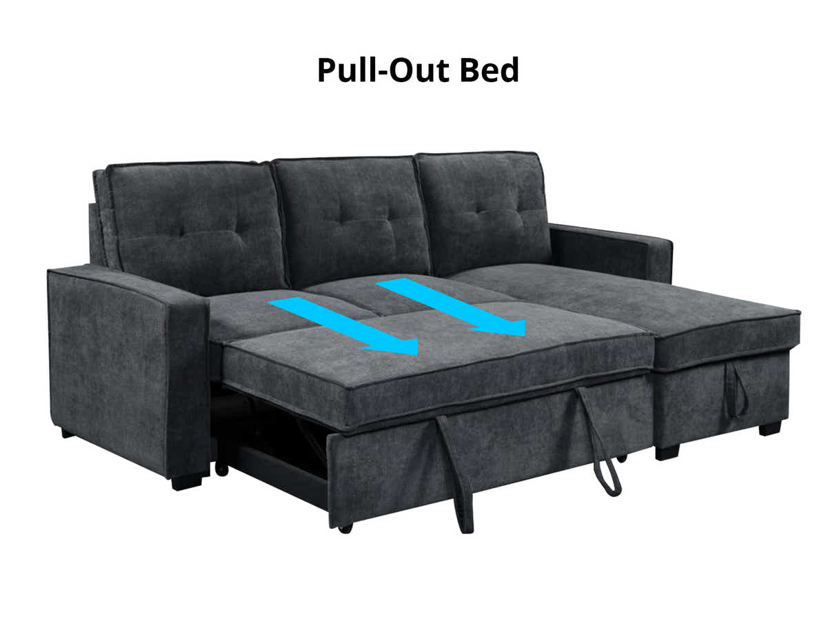 Collyn Chenille Sofa Bed with Right Chaise – Dark Grey