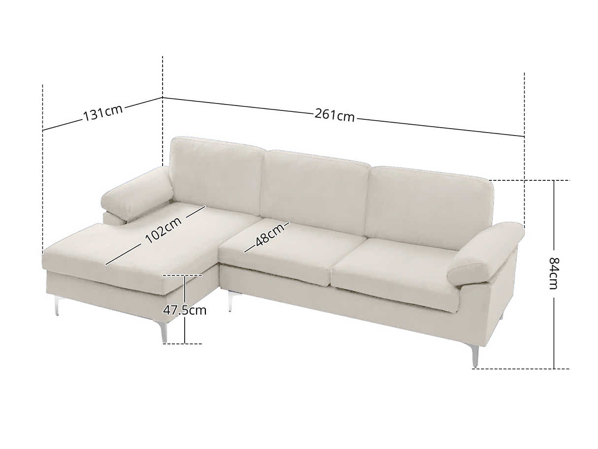 Pauline Velvet Sectional Sofa with Left Chaise - Beige