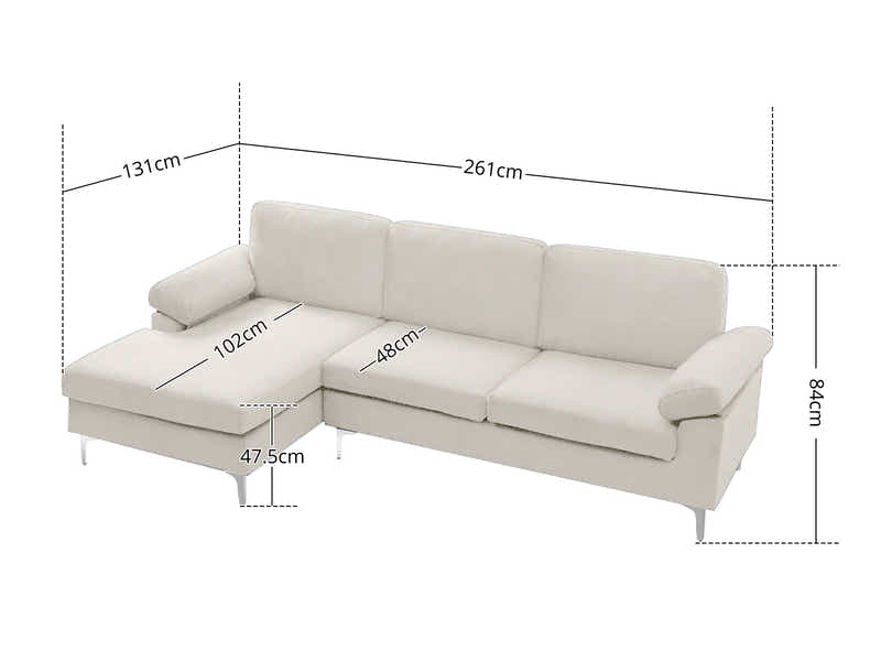 DS Pauline Velvet Sectional Sofa with Left Chaise Beige