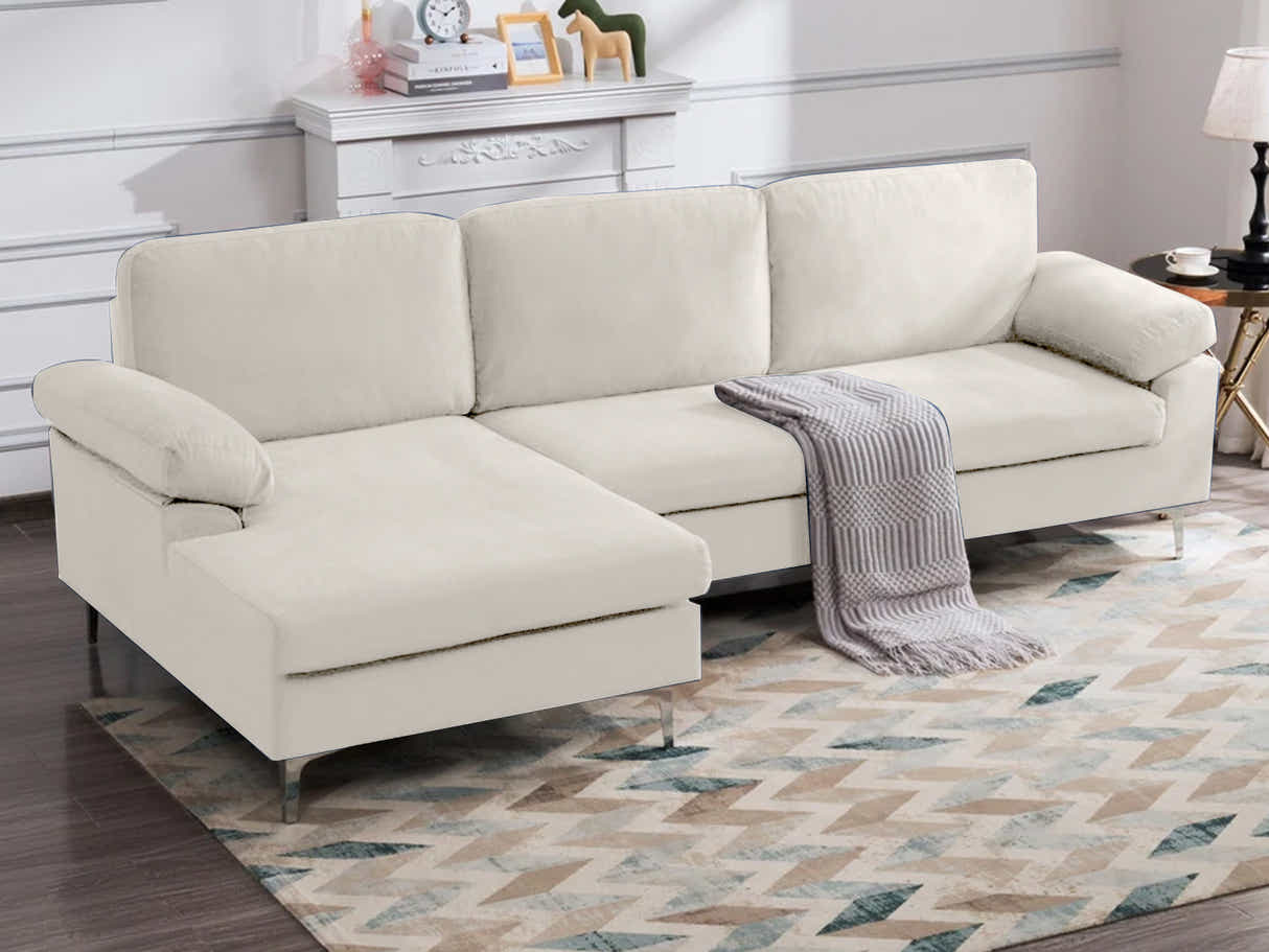 Pauline Velvet Sectional Sofa with Left Chaise - Beige
