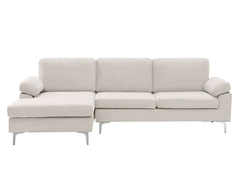 DS Pauline Velvet Sectional Sofa with Left Chaise Beige
