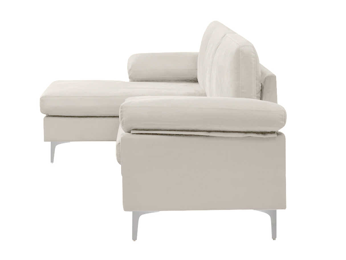 Pauline Velvet Sectional Sofa with Left Chaise - Beige