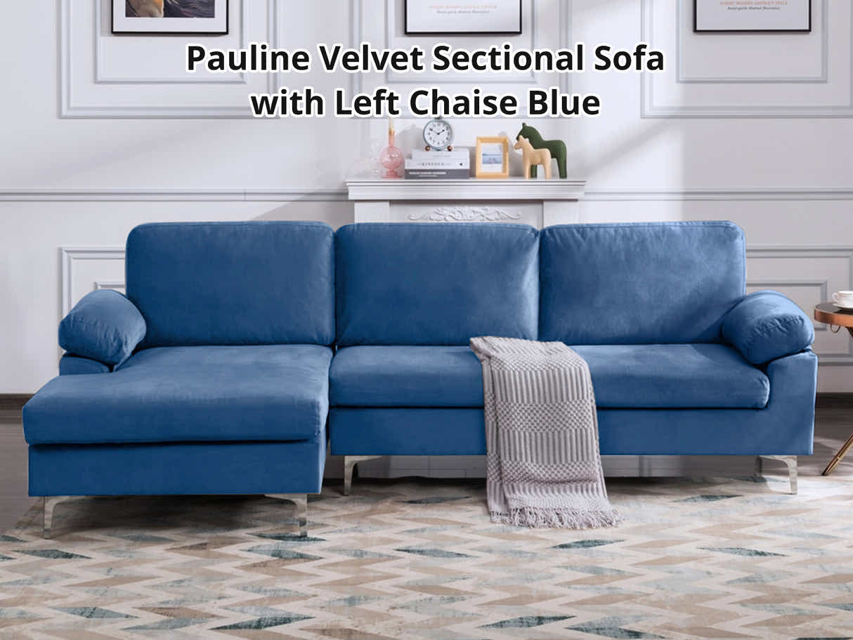 Pauline Velvet Sectional Sofa with Left Chaise - Blue