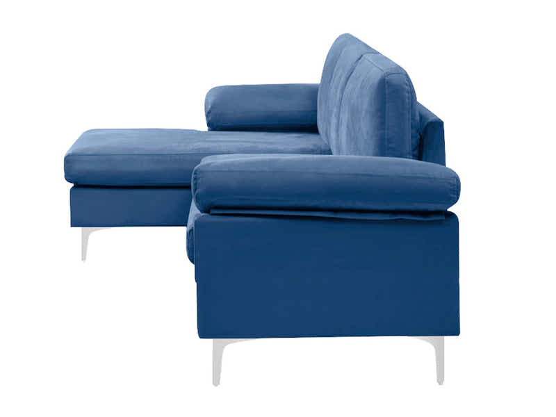 DS Pauline Velvet Sectional Sofa with Left Chaise Blue