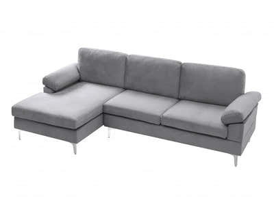 DS Pauline Velvet Sectional Sofa with Left Chaise Grey