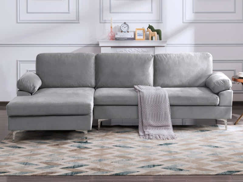 DS Pauline Velvet Sectional Sofa with Left Chaise Grey