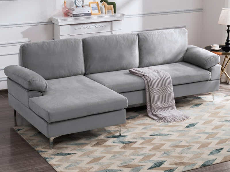 DS Pauline Velvet Sectional Sofa with Left Chaise Grey