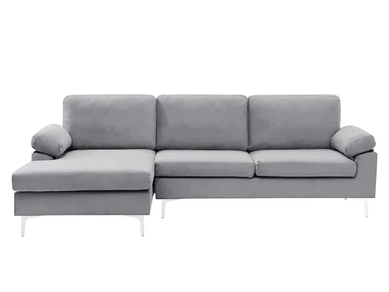 DS Pauline Velvet Sectional Sofa with Left Chaise Grey