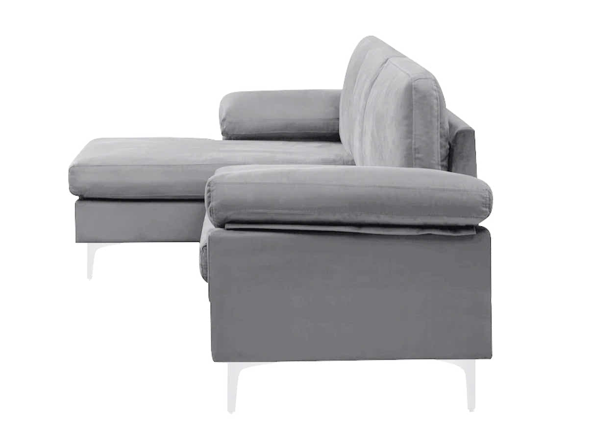 Pauline Velvet Sectional Sofa with Left Chaise - Grey