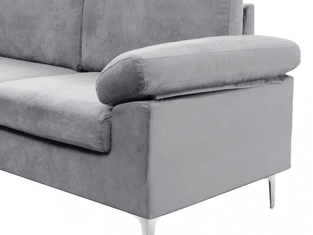 Pauline Velvet Sectional Sofa with Left Chaise - Grey
