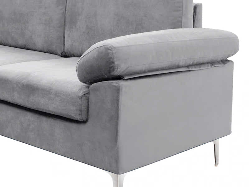 DS Pauline Velvet Sectional Sofa with Left Chaise Grey