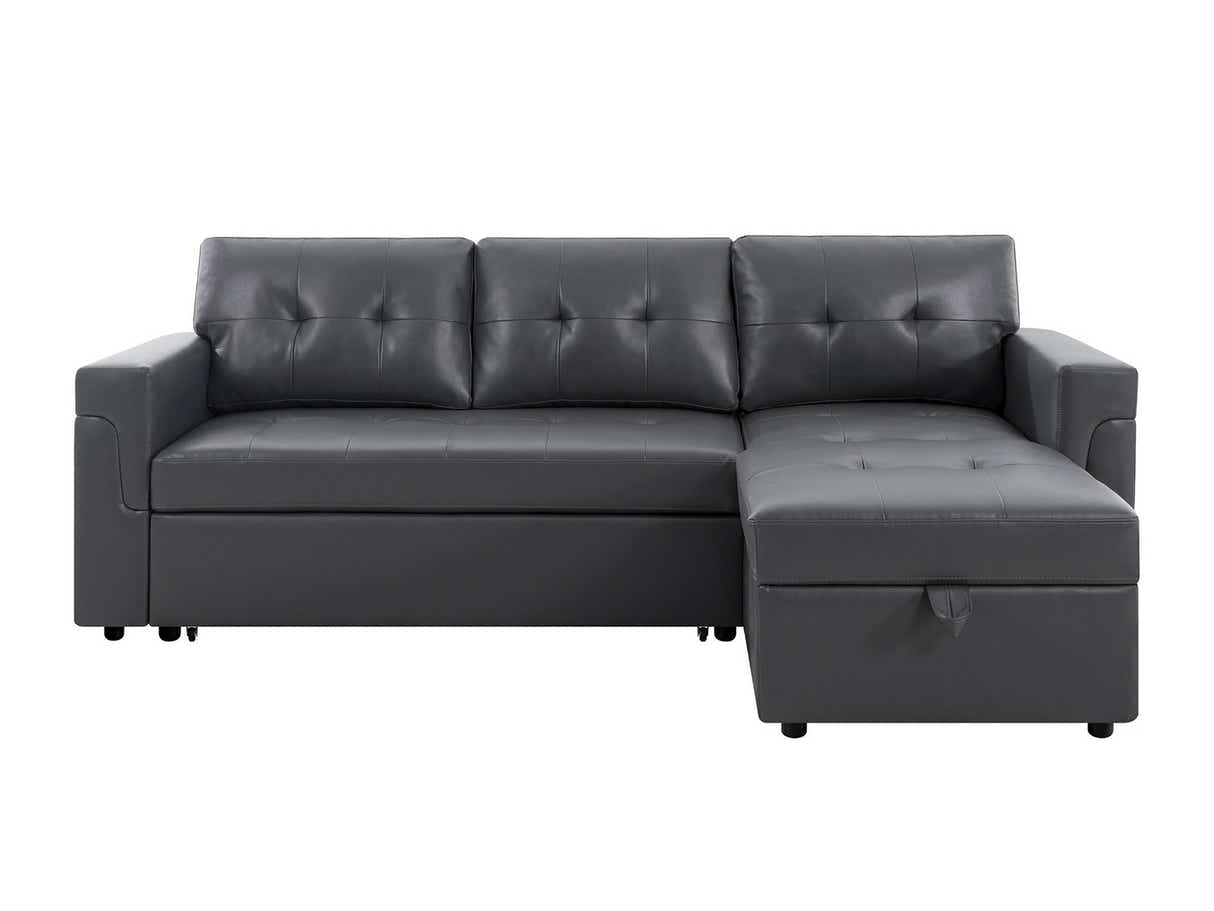 Novia Pull-out Sofa Bed with Storage Chaise PU - Dark Grey