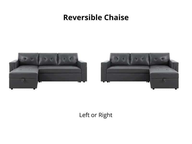 DS Novia Pull-out Sofa Bed with Storage Chaise PU Dark Grey