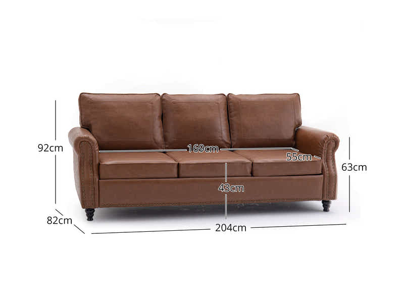 Cassandra 3-seater Sofa PU - Coffee