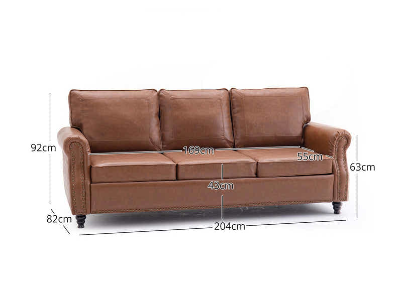 Cassandra 3-seater Sofa PU - Tan Brown