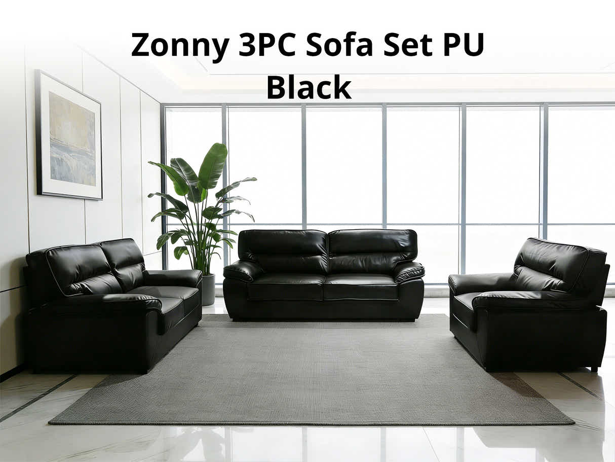 Zonny 3PC Sofa Set PU - Black