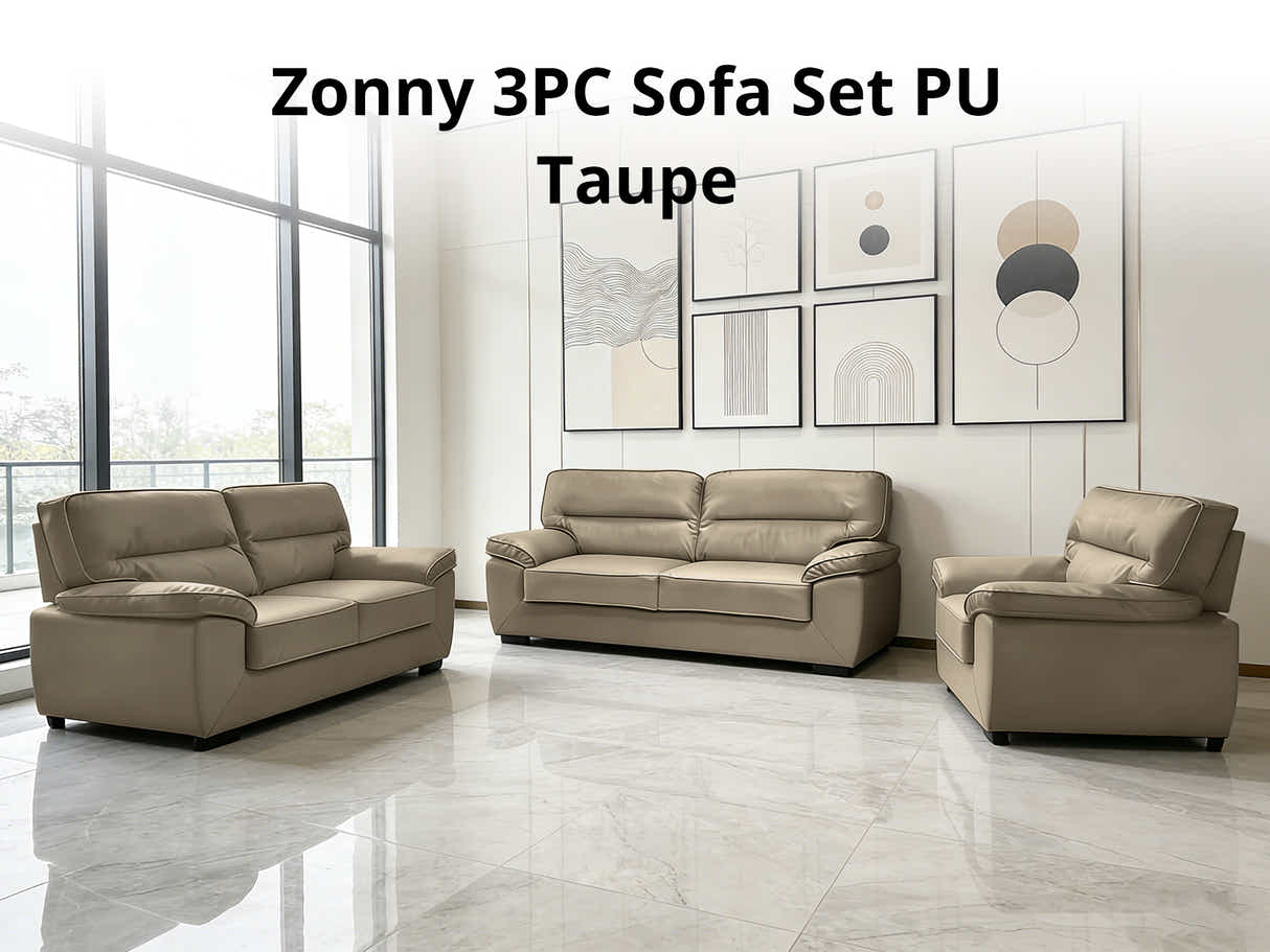 Zonny 3PC Sofa Set PU - Taupe