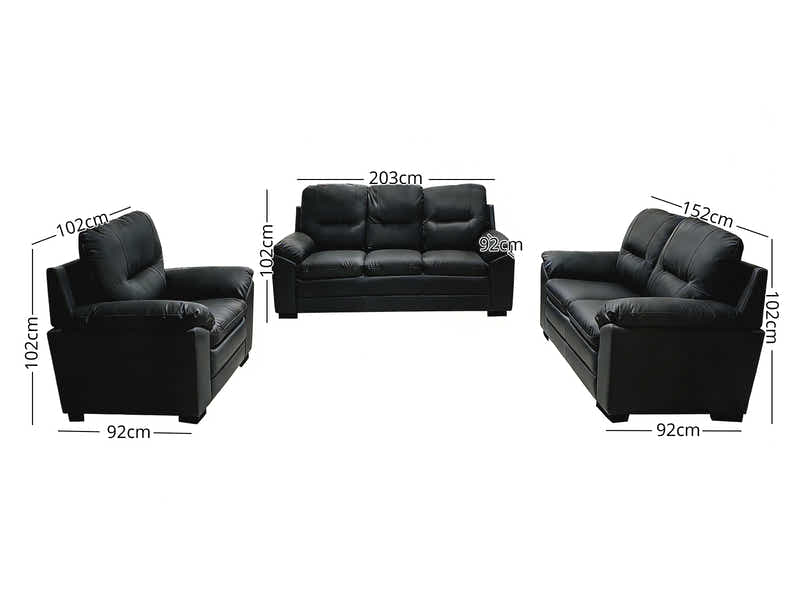 Kolby 3PC Sofa Set PU - Black