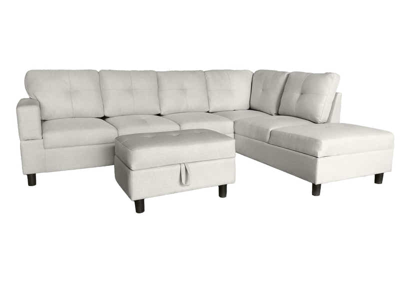 Vega Sectional Sofa with Ottoman Linen Beige