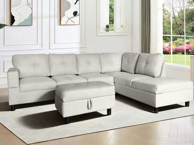 Vega Sectional Sofa with Ottoman Linen Beige