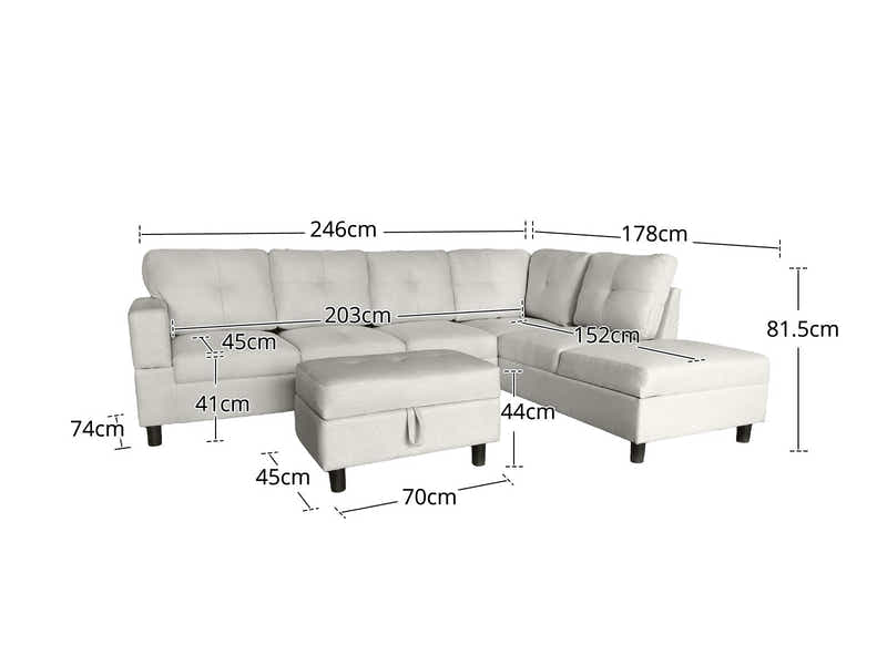 Vega Sectional Sofa with Ottoman Linen Beige