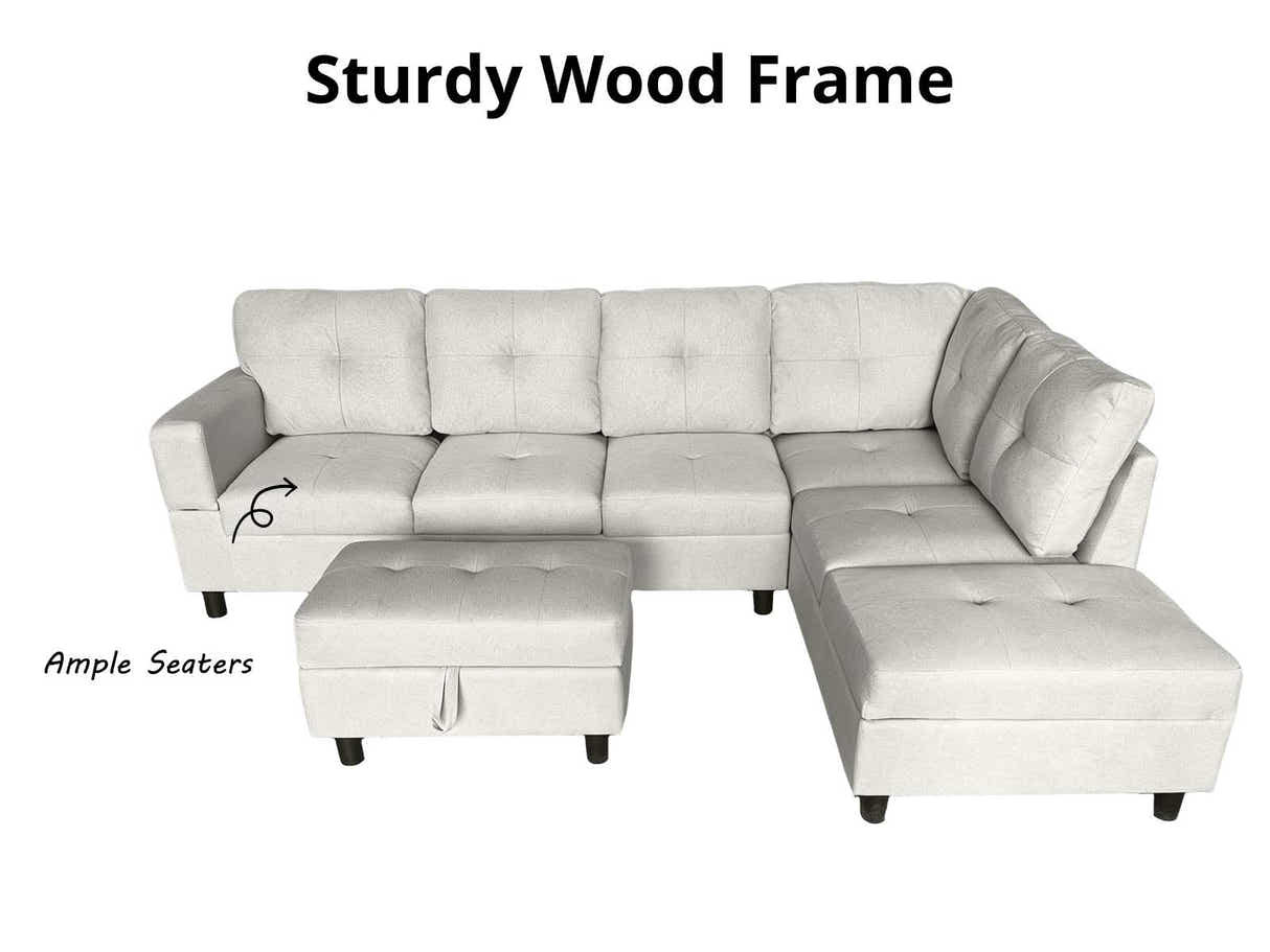 Vega Sectional Sofa with Ottoman Linen - Beige