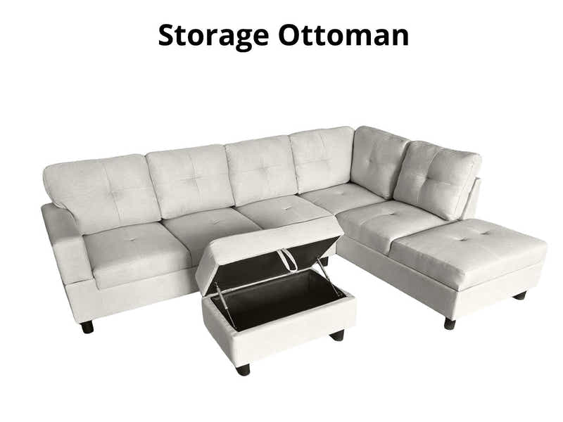 Vega Sectional Sofa with Ottoman Linen Beige