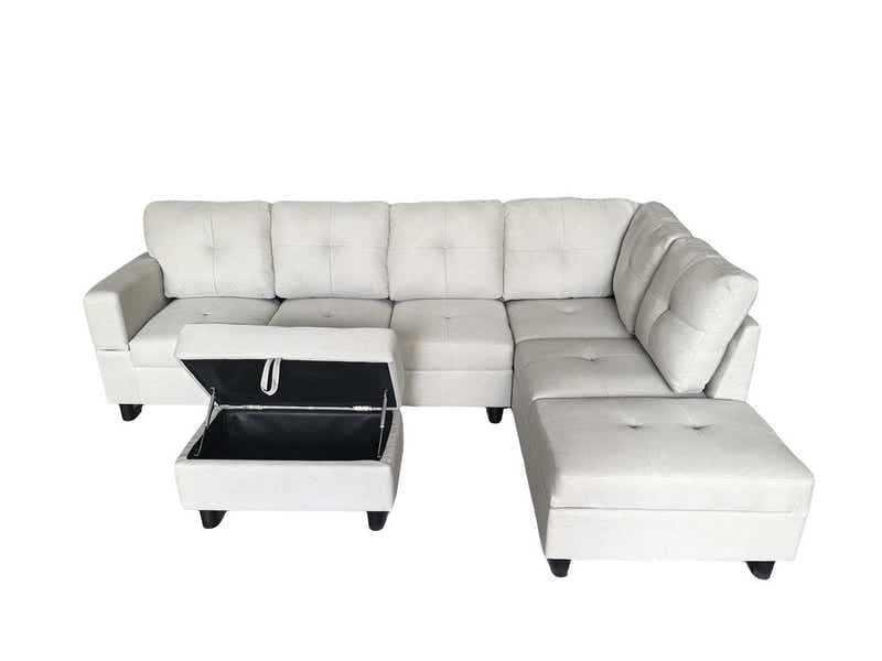 Vega Sectional Sofa with Ottoman Linen Beige