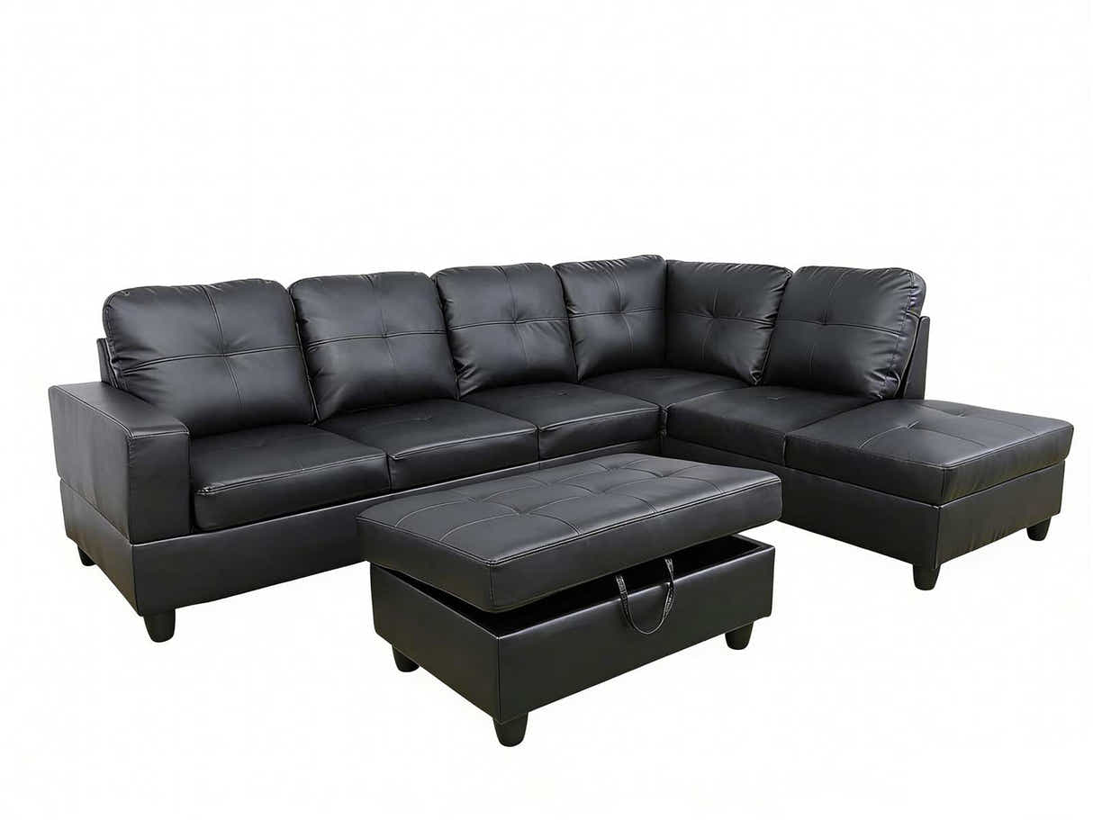 Vega Sectional Sofa with Ottoman PU - Black