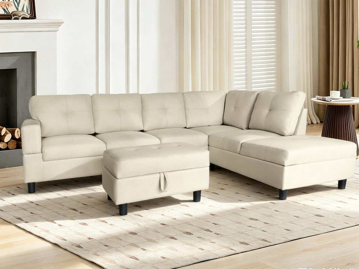 DS New Vega Sectional Sofa with Ottoman PU Beige
