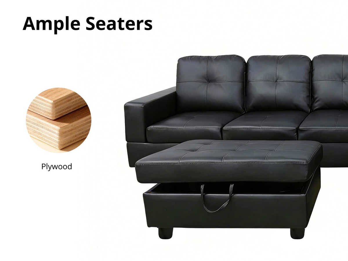 DS New Vega Sectional Sofa with Ottoman PU Black