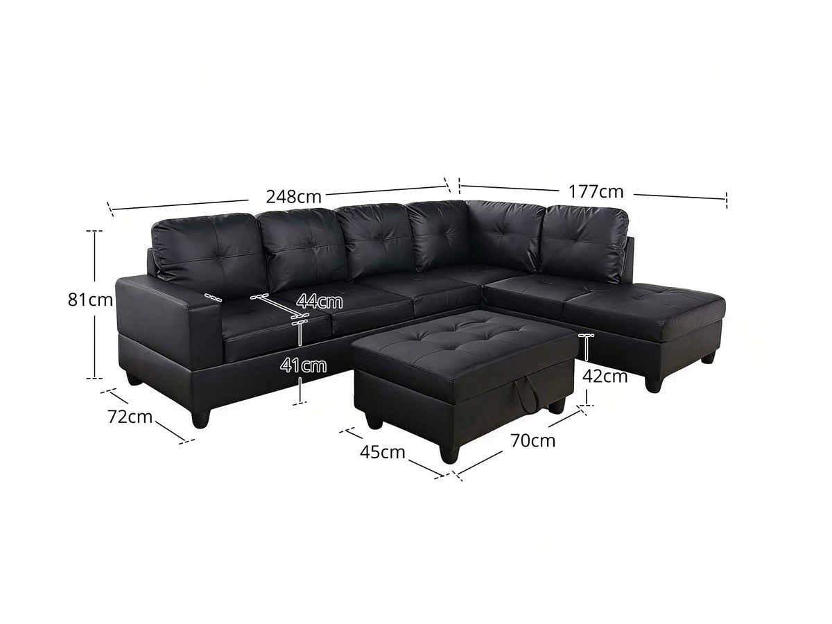 DS New Vega Sectional Sofa with Ottoman PU Black