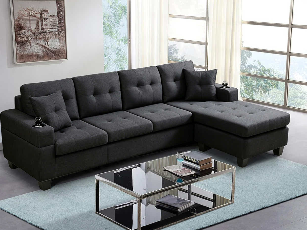 DS Zalda Sectional Sofa Linen Black