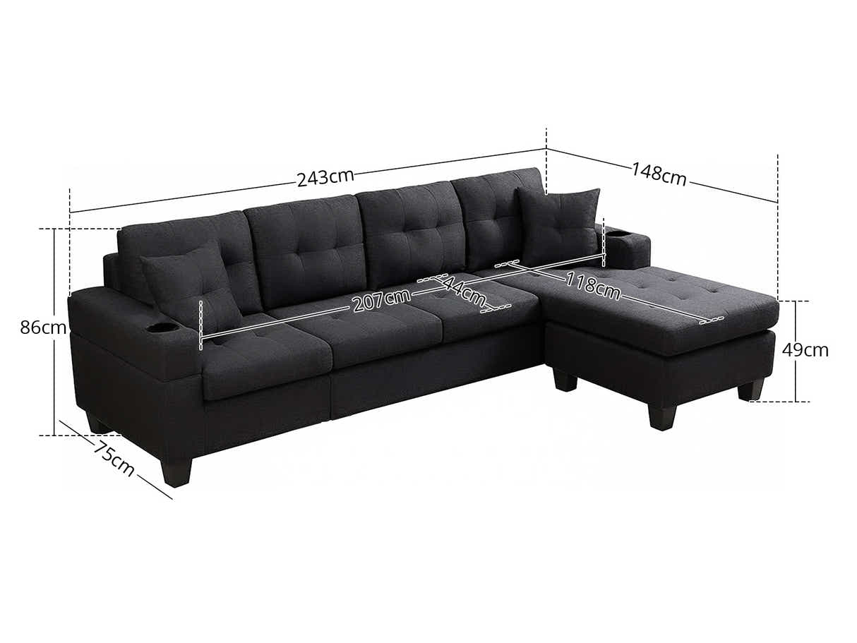 DS Zalda Sectional Sofa Linen Black