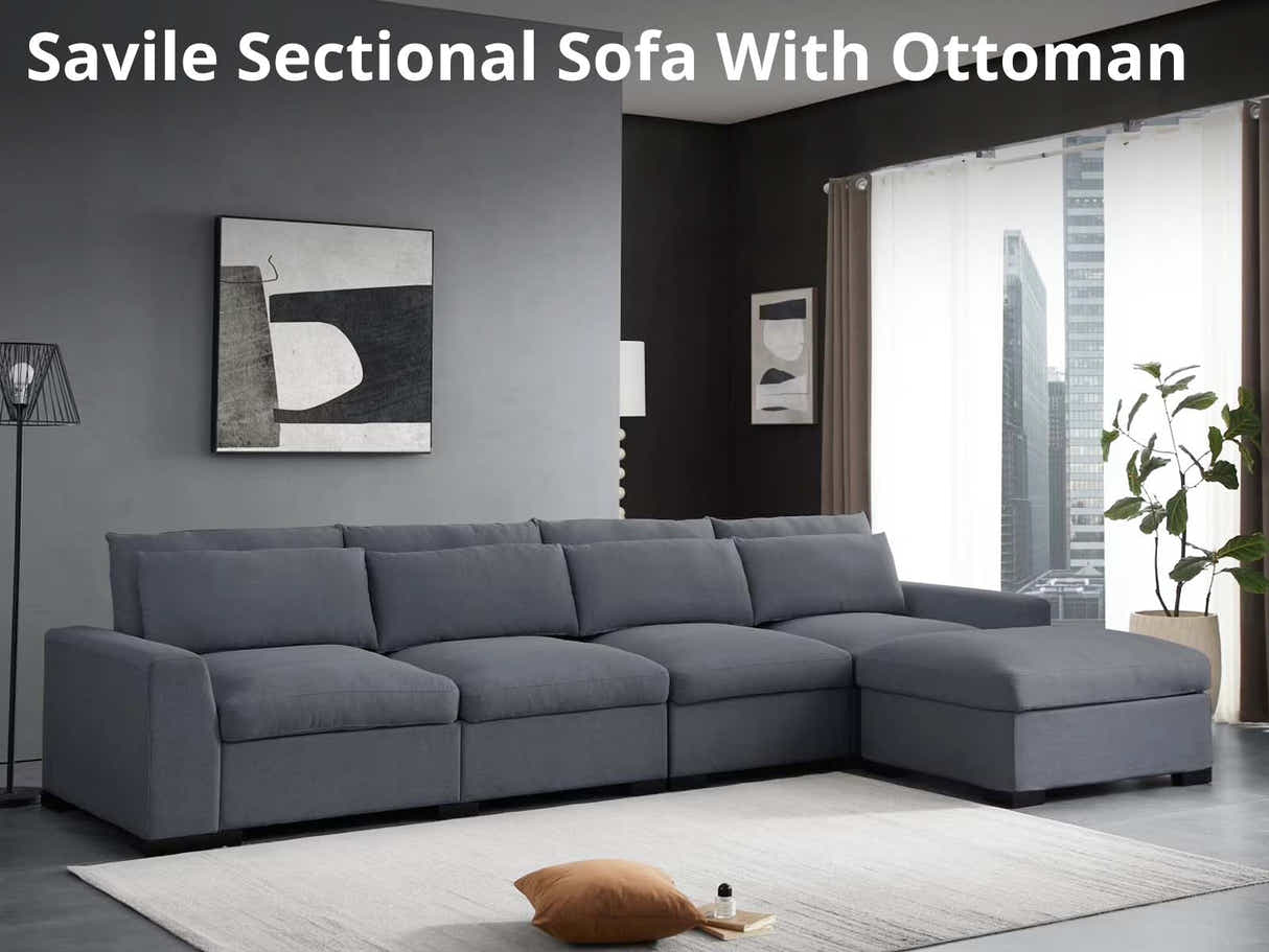 DS Savile Sectional Sofa With Ottoman Dark Grey