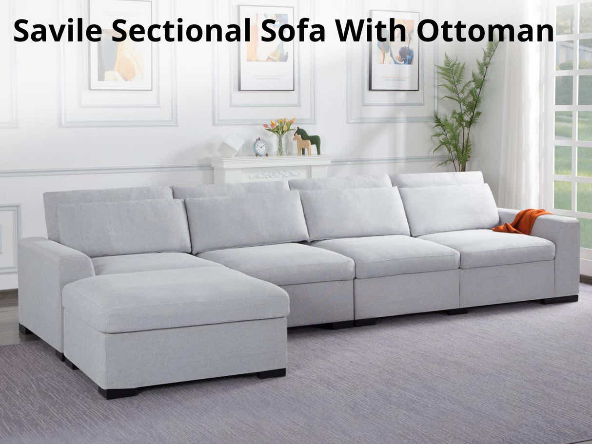DS Savile Sectional Sofa With Ottoman Light Grey
